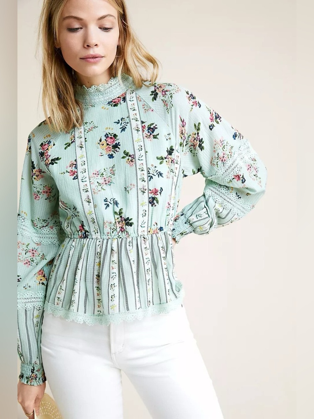 Hemant & Nandita Amour Floral Lace Blouse Anthropologie Boho Cottagecore M